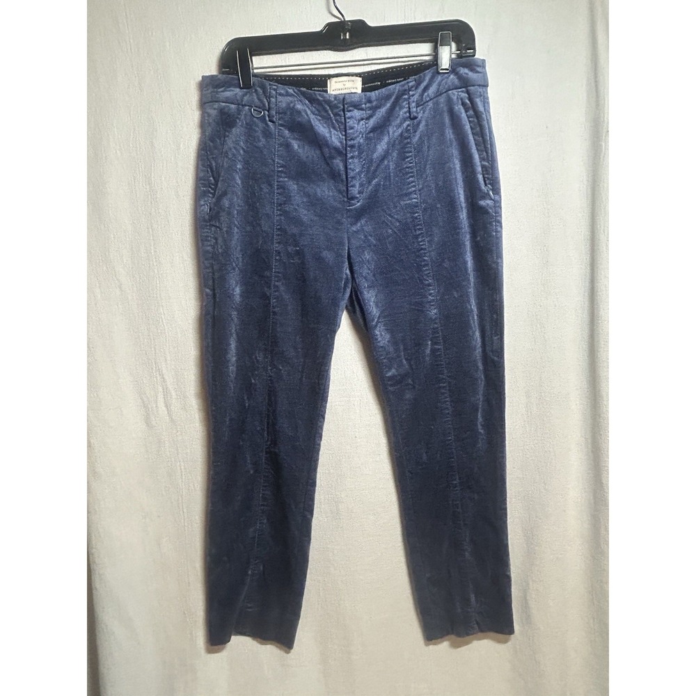 Anthropologie Essential Slim Women's Blue Velvet Pants Zippered Pockets Size 8